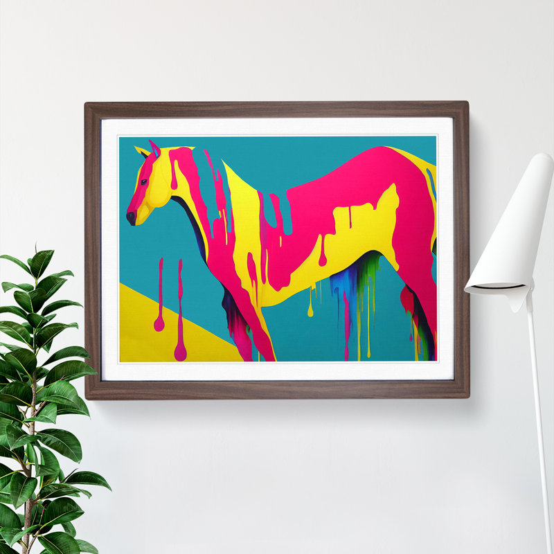 Dripping Horse Vol.2 Abstract 1 Piece Single Picture Frame Painting, 25cm H x 34cm W x 2cm D, Walnut