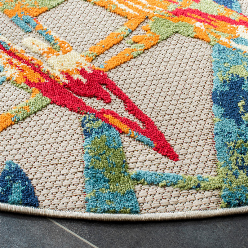 Tapis d'intérieur / extérieur à motif floral Makowski, Rond 6 pi 7 po