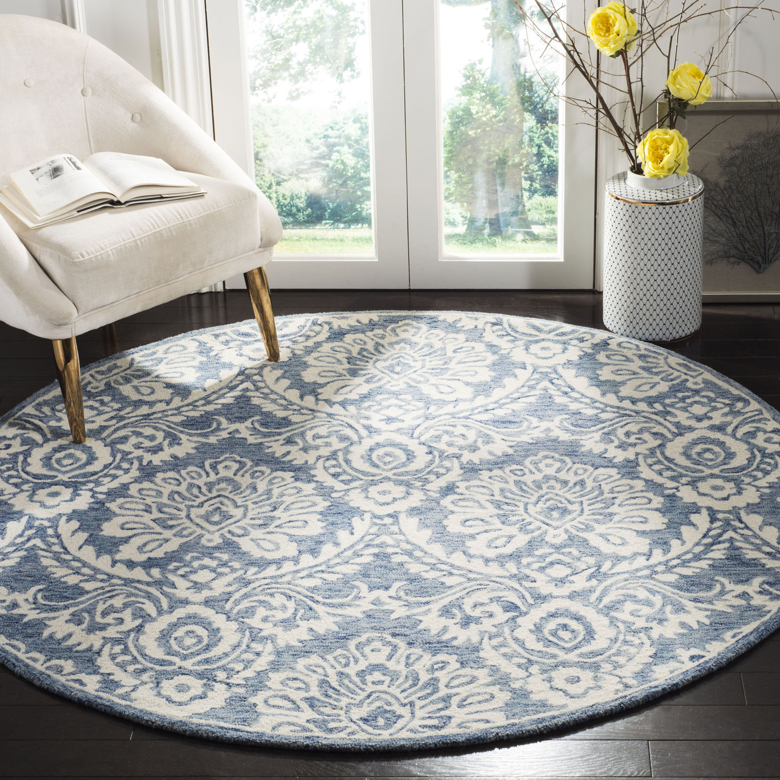 Tansy Handmade Wool Blue/Ivory Rug, Round 4'