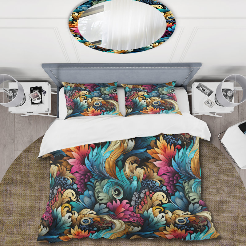 Ensemble de housse de couette à motif cachemire rétro Revival, Housse de couette pour très grand lit et 2 très