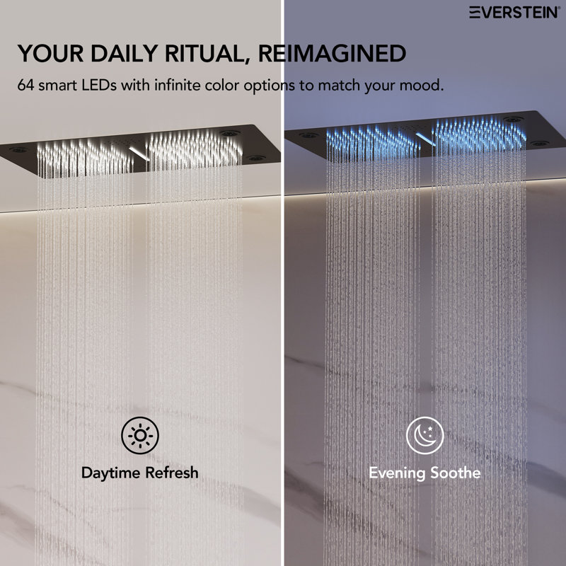  LED Bluetooth Thermostatic Shower System, Ceiling Mount Rainfall Shower Head with with Handheld Shower, Matte Black