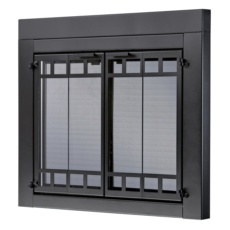 Porte de foyer en acier de style armoire, H 33,03 po x l 43,54 po x P 1,81 po