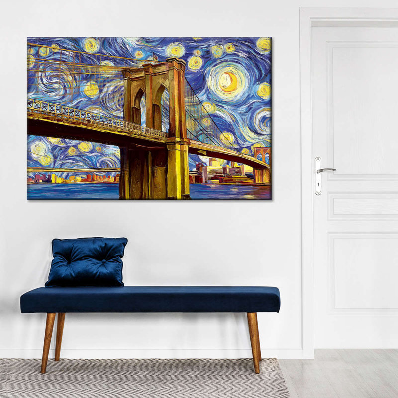 Impression sur toile Brooklyn Bridge Starry Night, H 26 po x l 39 po x P 1,25 po