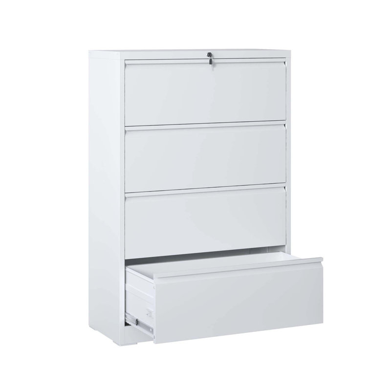 4-Drawer Lateral File Cabinet, White Metal Filing Cabinet with Lock for Office Storage