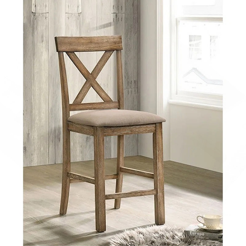 Ensemble de 2 chaises à hauteur de comptoir avec siège rembourré en lin, Chêne antique