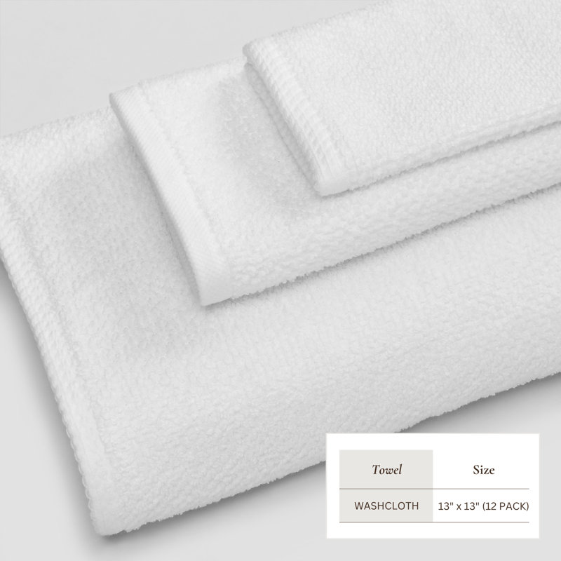 Drap de bain 100% coton texturé, Blanc optique, Gant de toilette - paquet de 12