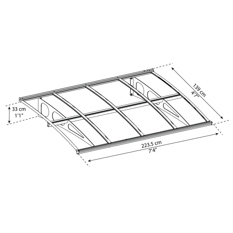 Palram - Canopia Bordeaux 7' x 5' Polycarbonate Galvanized Steel Clear Convex Stationary Door and Window Awning White/Diffused