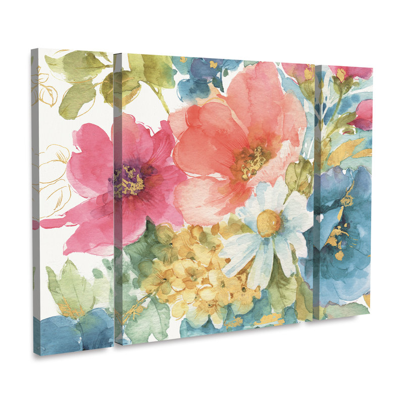 Ensemble de 3 panneaux muraux - Lisa Audit «My Garden Bouquet II», art mural pour salon, chambre à coucher ou bureau 