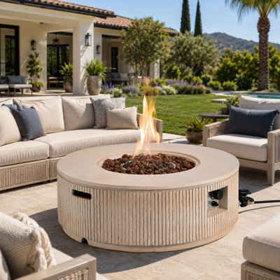 38" Round Propane Fire Pit Table With 50,000 BTU Heat, Modern MGO Outdoor Fire Bowl With Lava Rocks & Rain Cover