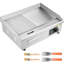 Plaque de cuisson électrique commerciale 1750 W, 53,5 x 30 cm, température réglable de 50 à 300 °C, en acier inoxydable, surface semi-rainurée pour la cuisson des steaks, avec trou d'égouttement, patins antidérapants et outils de nettoyage inclus.