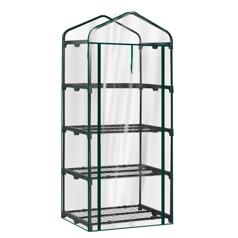 4-Tier Mini Greenhouse With PE Cover & Roll-Up Zipper Door, Black