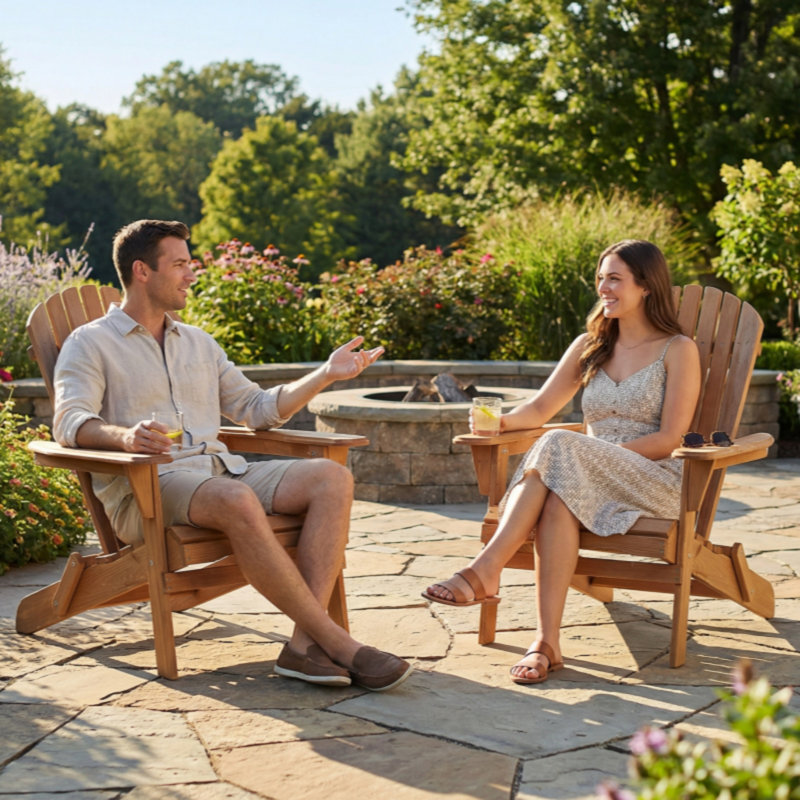 2-Piece Adirondack Chair Set with Pre-Assembled Backrest for Patio & Garden