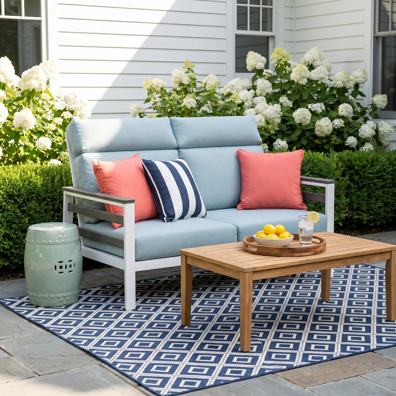 Townsend Metal Outdoor Loveseat With Sunbrella Cushion, Solid Color, Light Green