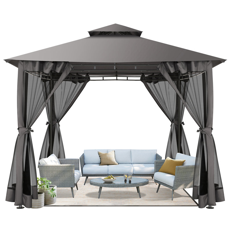 10 x 10 FT Pop Up Gazebo Outdoor Canopy，Instant Patio Gazebo Sun Shade Canopy, Gray