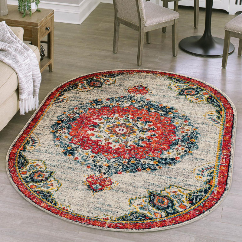 Tapis abstrait ivoire / orange Galyean, Ivory/Orange, Ovale 3 pi 1 po x 5 pi 3 po
