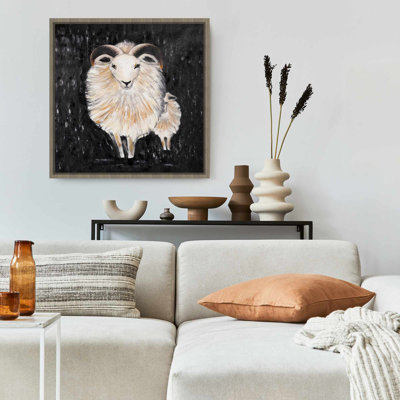Brown Bedroom Animals Framed Canvas - Two Bushy Ram Decor