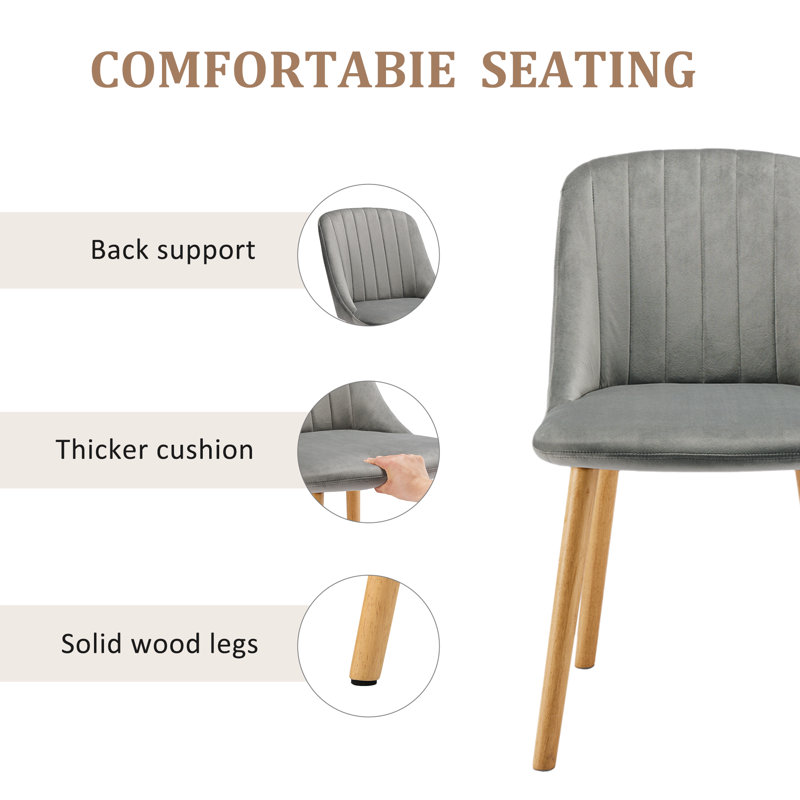 48.5cm H Upholstered Dining Chairs With Wooden Legs, Light Grey Velvet/Natural, 2