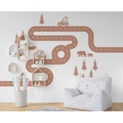 Road Wind Wall Decal Highway Vinyl Sticker Track Route Wall Decor Kids Playroom Animals Boys Room Automotive Bedroom Mural Sticker 464RS