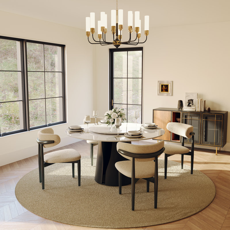 Table de salle à manger Vera Vera, Noir, H 29,53 po x L 59,06 po x l 59,06 po, Blanc lustré