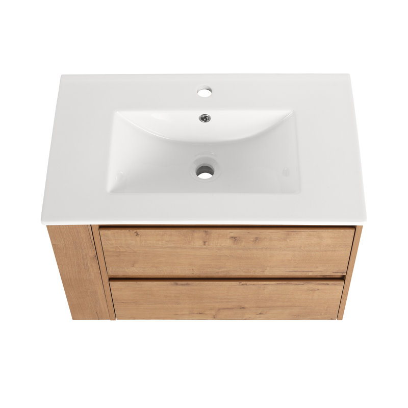 Meuble-lavabo mural 30 po avec lavabo en céramique 2 tiroirs