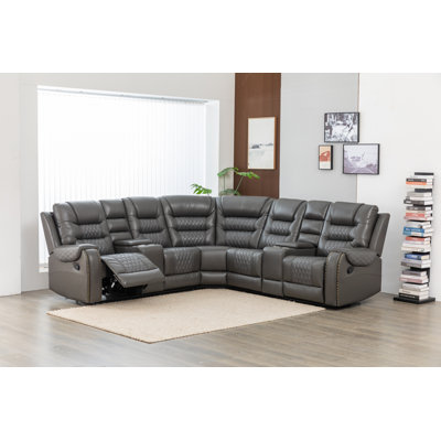 194" Wide Faux Leather Reversible Reclining Corner Sectional