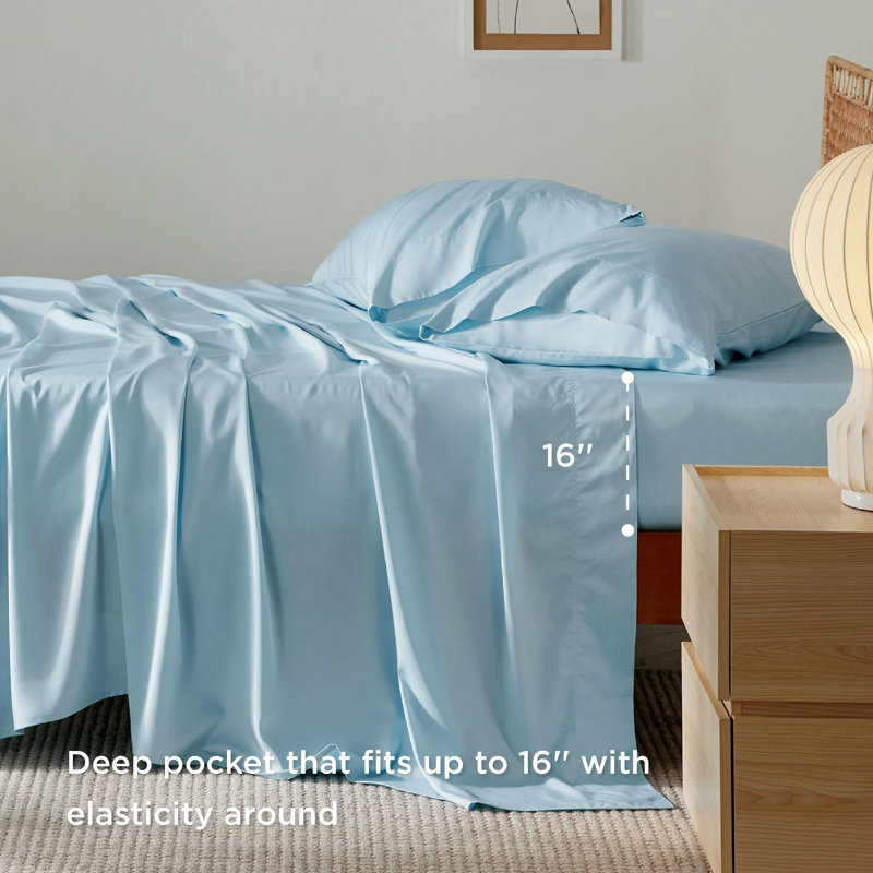 Ensemble de draps en rayonne de bambou Essential Collection, Ensemble de draps pour grand lit avec 2 taies d'or