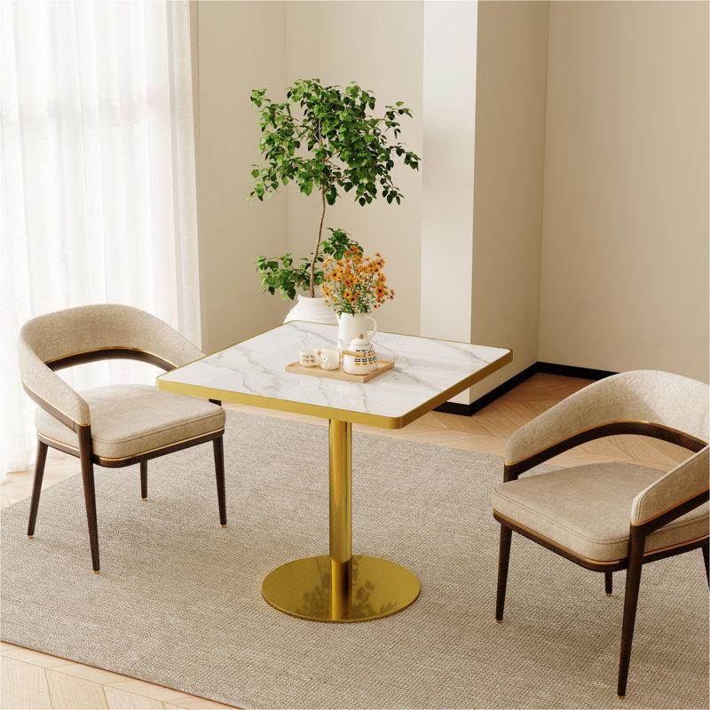 Table carrée bistro moderne tulipe 31,5 pouces avec plateau en faux marbre, facile à assembler, structure en métal robuste