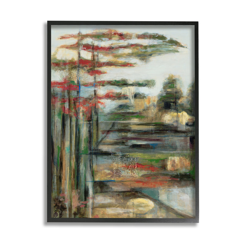 Paysage rustique de forêt, distorsion linéaire - Image, Giclée encadrée noir minuit, H 20 po x l 16 po