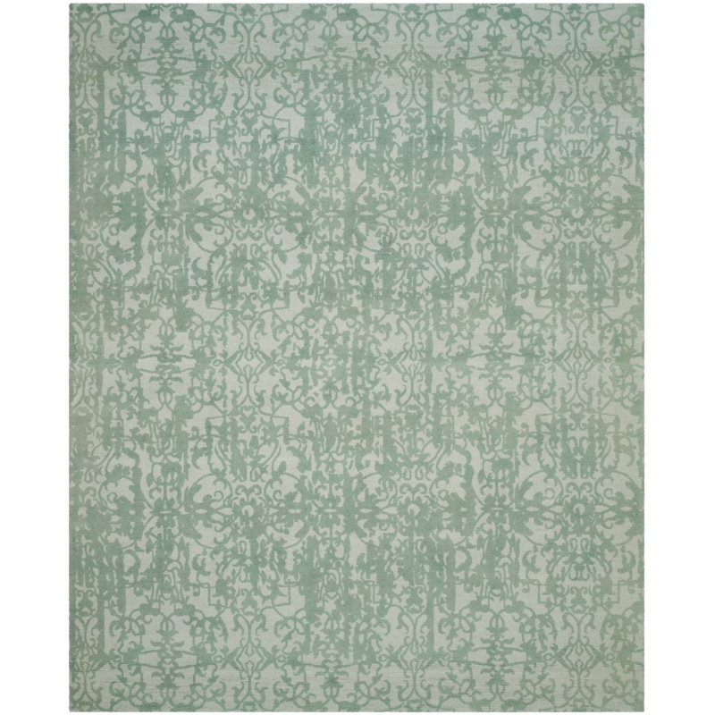 Grey and Turquoise Hand Tufted Wool Square Rug