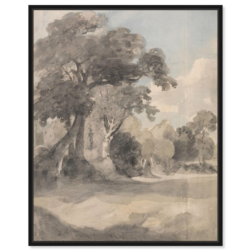 «Trees in a Meadow», toile, paysages rétro par Art Remedy, H 21 po x l 17 po, Cadre flottant noir