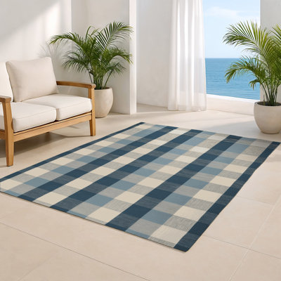 Tapis d'intérieur et d'extérieur à carreaux bleu