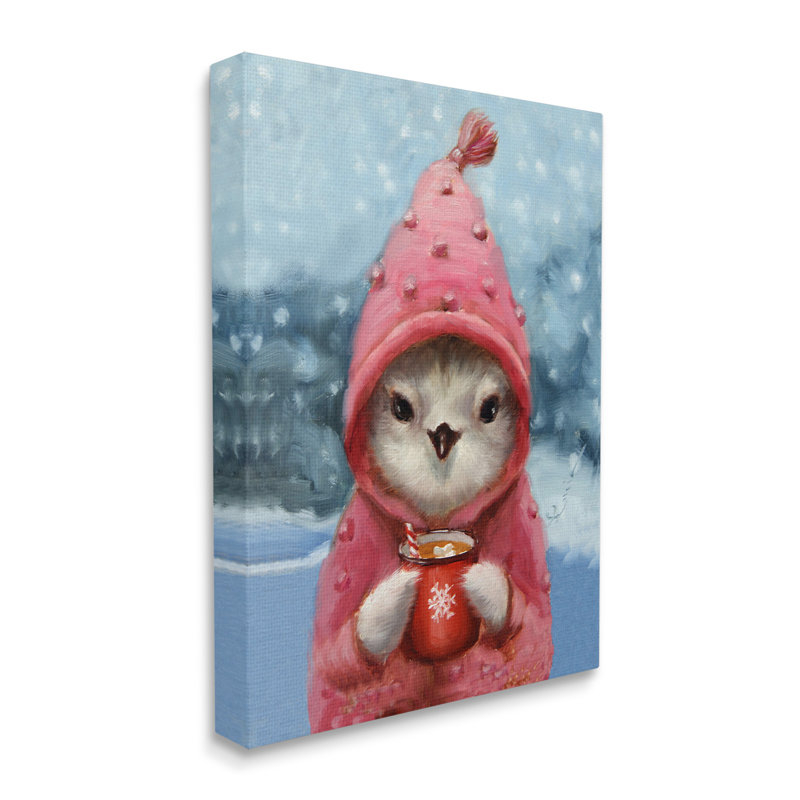 «Bird With Winter Cocoa» par Lucia Heffernan sur toile, H 30 po x l 24 po