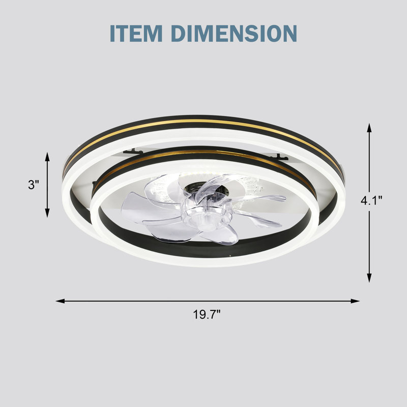 Ventilateur de plafond encastré 20 po avec lumières DEL et télécommande Daeron