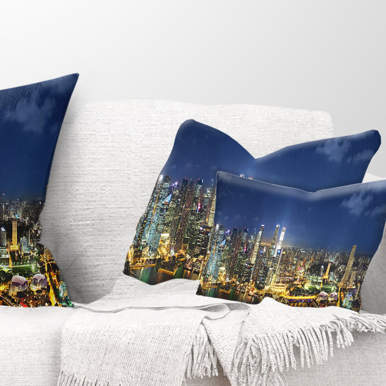Coussin de cityscape panorama skyscrapers singapour, 12 po x 20 po, Coussin lombaire
