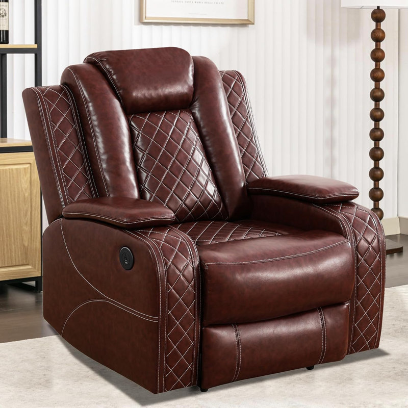 Babala 3-Pieces Breathable Leather Power Reclining Living Room Set, Rouge