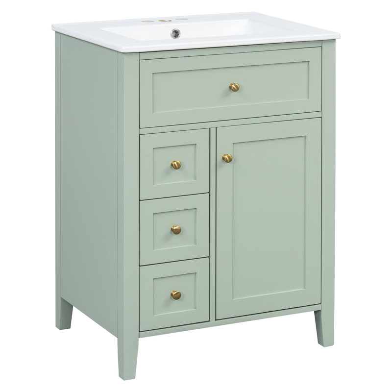Meuble-lavabo simple 24 po avec lavabo, Vert, Doré