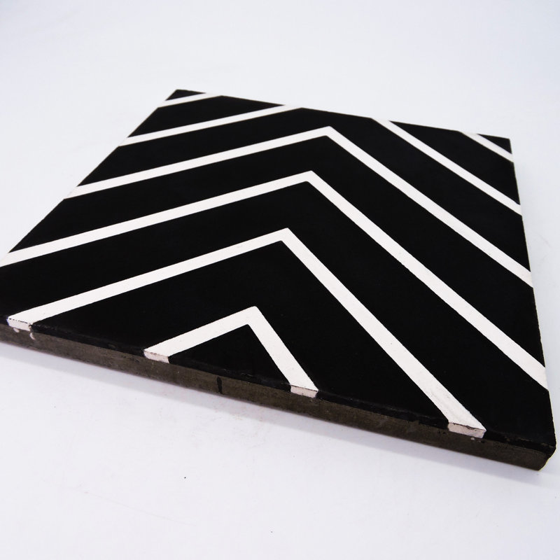 Amlil 8" x 8" Cement Patterned Wall & Floor Tile, Black/White