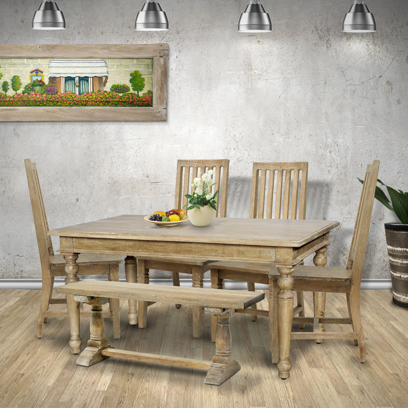 Amayah Solid Wood Bench, Light Rustic Mango Gray Wash