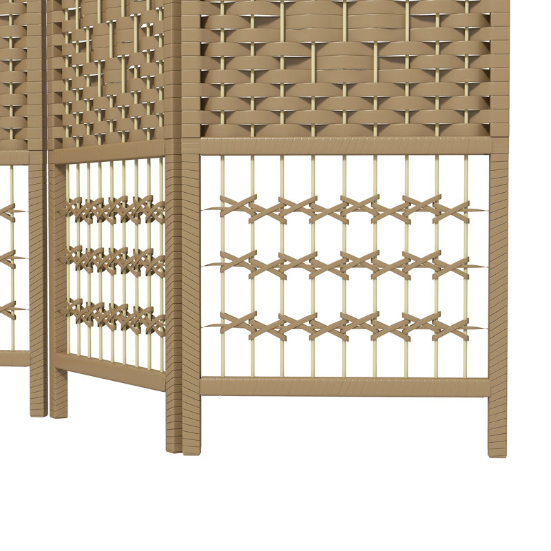 Cloison d'intimité de 5,6 pi pour mur, écran à 4 panneaux de fibres ondulées, cloison pliante de style naturel pour chambre à coucher, mur, rehausseur d’ambiance