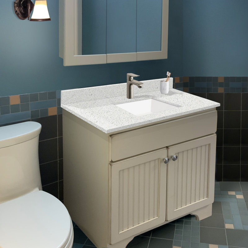 49,25 comptoir de meuble-lavabo simple avec 1 trou de robinet, Neige stellaire