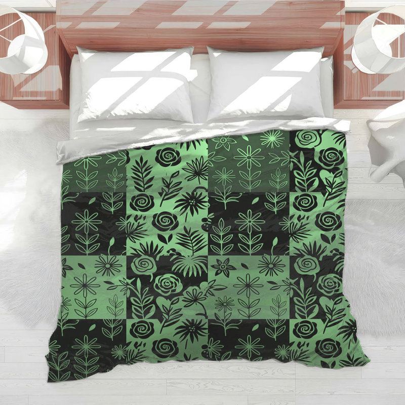 Green Botanical Patchwork Comforter, Twin
