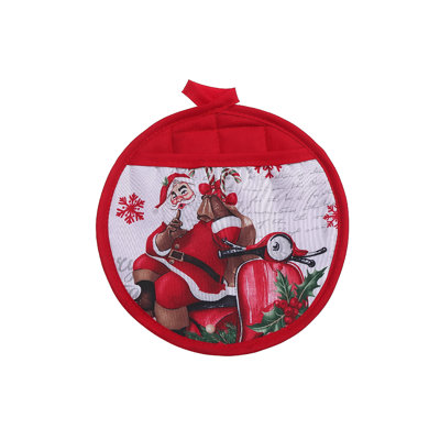 Support à casserole rond avec poche (Père Noël sur scooter) - Ensemble de 6