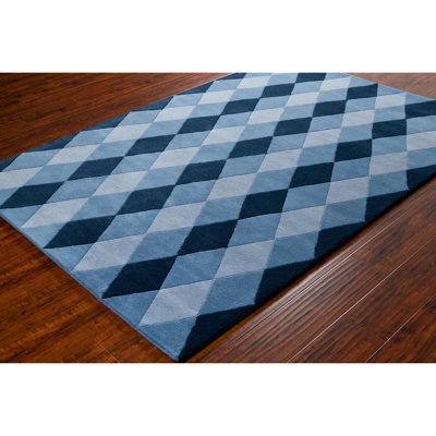 Tapis bleu, bleu marine et argenté en laine touffeté à la main Cloral