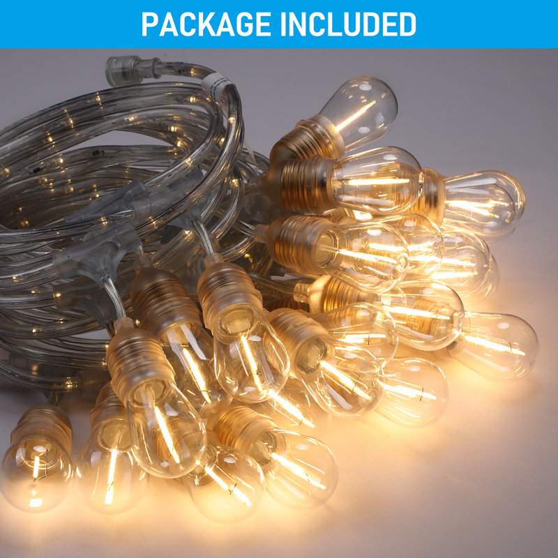 48ft 24 Bulbs Outdoor String Lights, Commercial Plug-in String Light, White