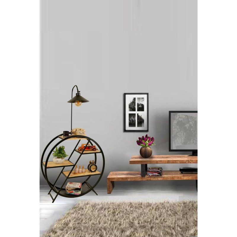 Luro Elegant Floor Lamp with Metal Body & 100% Fir Wood Bookstand, 35.4 x 11.0 x 65.0 inches | Khaki Color with Electrostatic Oven Dried Paint | E27 Socket, Max 60W | Perfect for Living Room, Bedroom & Reading Nook