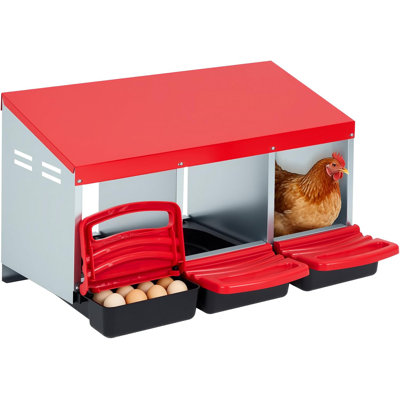 Boîte de nidification à 3 compartiments avec œufs de poule en métal rouge