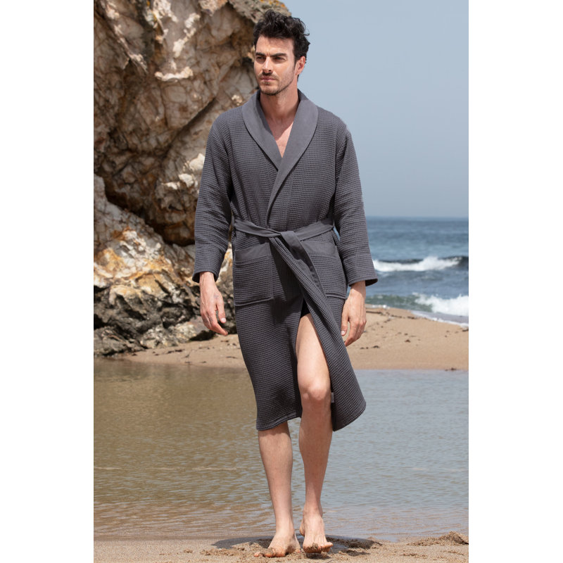 SEYANTE peignoir kimono en coton biologique turc 100% certifié GOTS, S, Gris anthracite