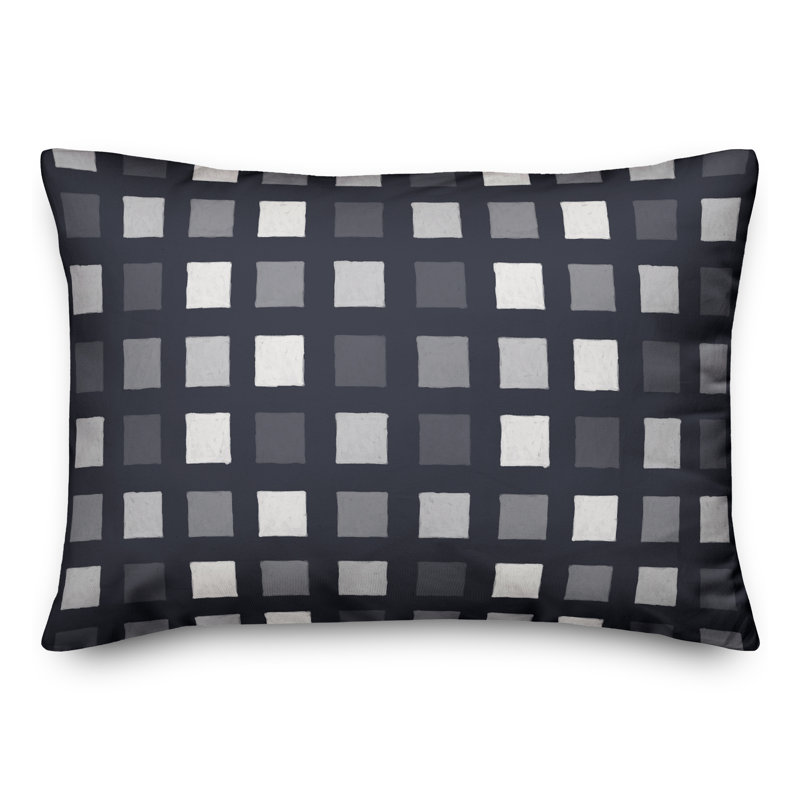 Plaid Outdoor Reversible Throw Pillow, H 18 po x l 25 po, Bleu marine