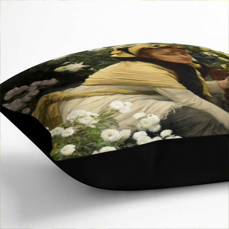 Chrysanthemums Scatter Cushion, 40cm H x 40cm W x 15cm D, Black