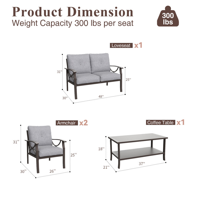 Degraaf 4 - Person Patio Conversation Set with Cushions, Gray